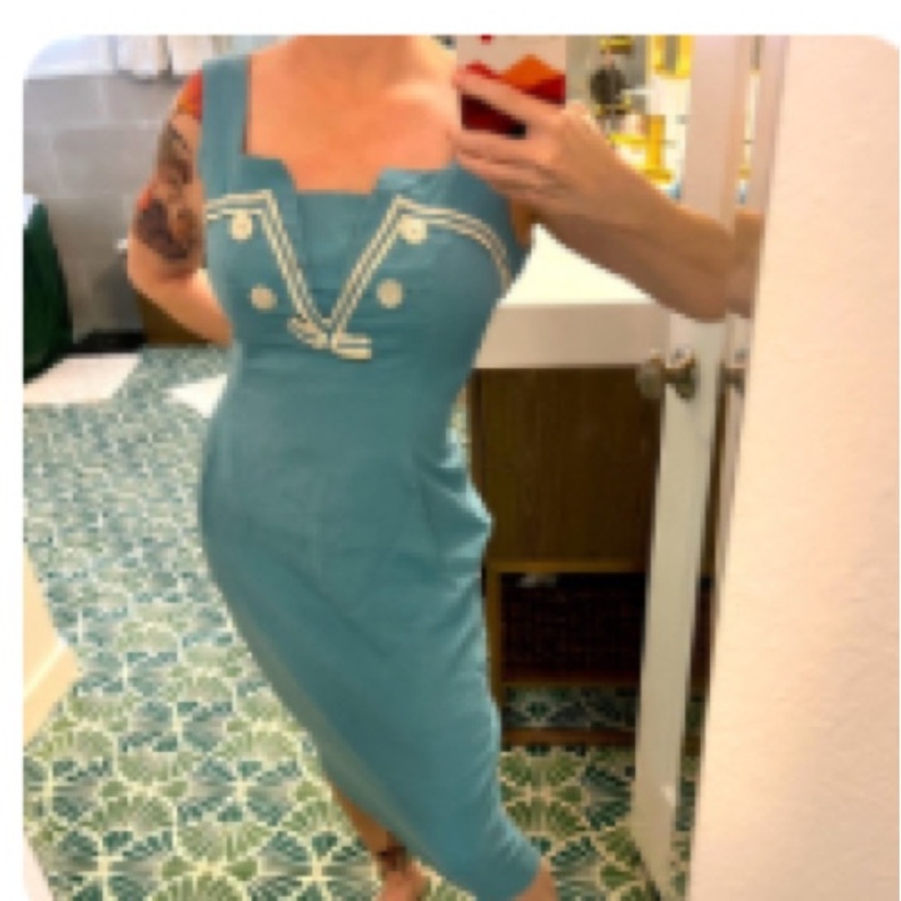 VTG vintage nautical sailor dress w matching jacket blue sz Medium